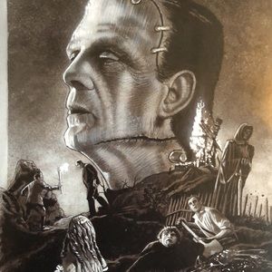 Frankenstein monster art matted 11x14